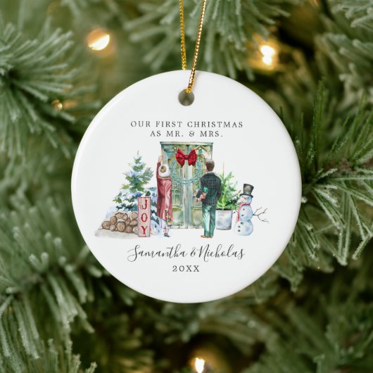 水彩画 |初めてのクリスマスさんそしてミセス セラミックオーナメント (ツリー)