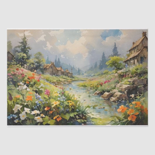 水彩画 川のささやき 薄葉紙 (正面)