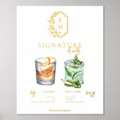 水彩画 |新郎新婦のシグネチャードリンクポスター 箔ポスター (正面)