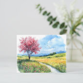 水彩画 春の自然の花 ポストカード (スタンド正面)