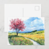 水彩画 春の自然の花 ポストカード (正面/裏面)