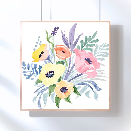 水彩画 春の花 フラワー ブーケ ポスター
