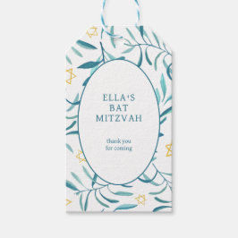 水彩画　植物学的なデザインのスターダビッド　バー・バットミツバの儀式 ギフトタグ