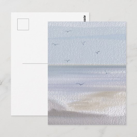 水彩画 海岸線 ビーチ ポストカード (正面/裏面)