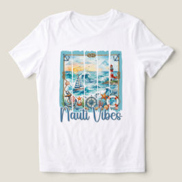 水彩画 海洋 夕焼け 砂浜 灯台 海の絵画 トライブレンドTシャツ
