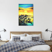水彩画 湖の夕焼け キャンバスプリント (インサイチュ (寝室))