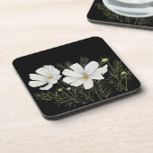 水彩画 白いコスモス 花 植物画 コースター (左側)