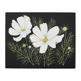 水彩画 白いコスモス 花 植物画 メタルプリント