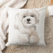 水彩画 白いマルタの子犬 クッション (ブランケット)