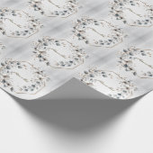 水彩画 白い花 ゴールドフレーム シルバー ティール ラッピングペーパー (角)