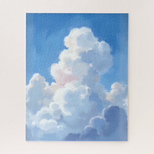 水彩画 白い雲と美しい青空 ジグソーパズル (縦)