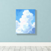 水彩画 白い雲 美しい青空 キャンバスプリント (インサイチュ (ウッドフロア))