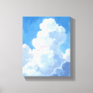水彩画 白い雲 美しい青空 キャンバスプリント