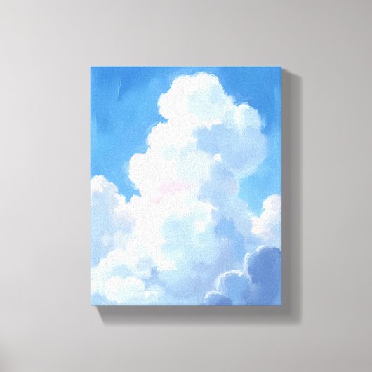 水彩画 白い雲 美しい青空 キャンバスプリント (正面)