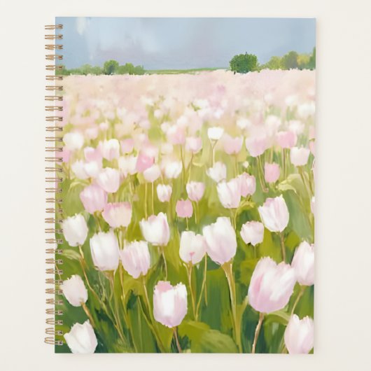 水彩画 白チューリップの花畑 プランナー手帳 (正面)