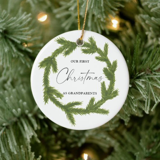 水彩画　祖父母として初めてのクリスマス セラミックオーナメント (ツリー)