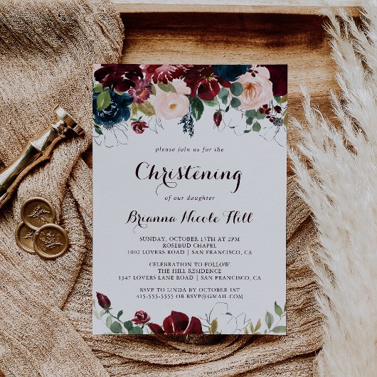 水彩画 秋の花の洗礼 招待状