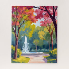 水彩画 紅葉の秋の公園 ジグソーパズル