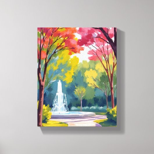 水彩画 紅葉 公園 キャンバスプリント (正面)