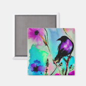 水彩画 紫と黒の鳥 マグネット (正面/裏面)