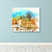 水彩画 |美しいインクルードツリーのキャンバス印刷 キャンバスプリント (インサイチュ (ウッドフロア))