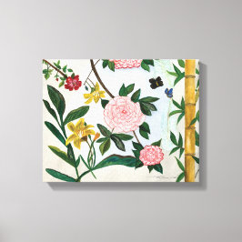 水彩画 - 花と蝶々 キャンバスプリント