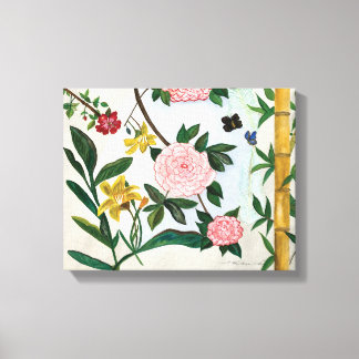 水彩画 - 花と蝶々 キャンバスプリント