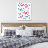 水彩画 花の庭の鳥の絵 キャンバスプリント (インサイチュ (寝室))