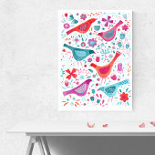 水彩画 花の庭の鳥の絵 キャンバスプリント