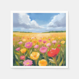 水彩画 花畑の風景 スタンダードカクテルナプキン