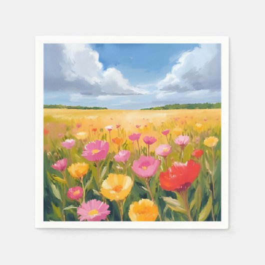 水彩画 花畑の風景 スタンダードカクテルナプキン (正面)