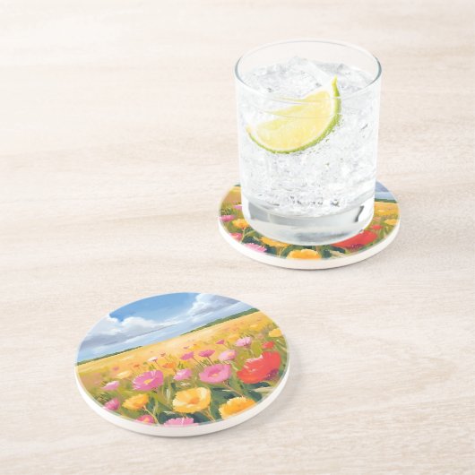 水彩画 花畑 風景画 コースター (側面)