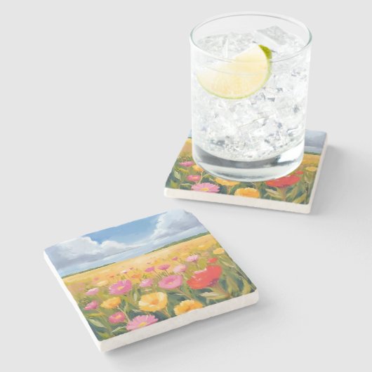 水彩画 花畑 風景画 ストーンコースター (横)