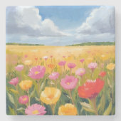 水彩画 花畑 風景画 ストーンコースター (正面)