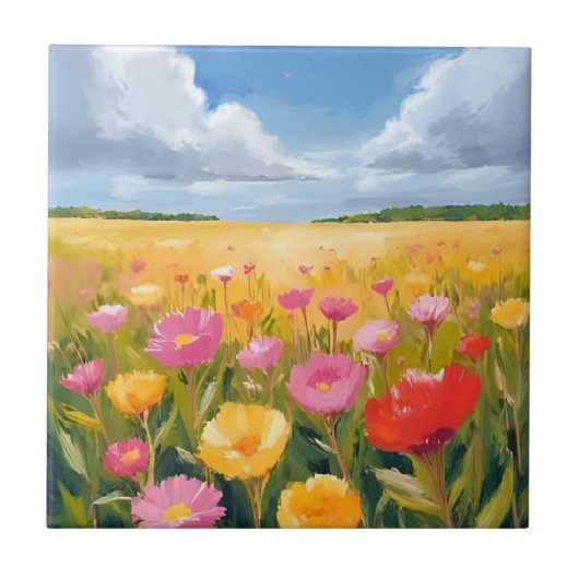 水彩画 花畑 風景画 タイル (正面)