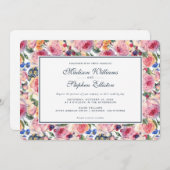 水彩画 |英語のバラ- 結婚s 招待状 (正面/裏面)