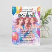 水彩画　誕生日をお祝いする3人の少女 招待状 (スタンド正面)