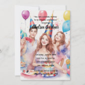 水彩画　誕生日をお祝いする3人の若者 招待状 (正面)