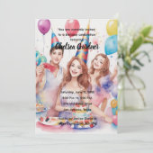 水彩画　誕生日をお祝いする3人の若者 招待状 (スタンド正面)