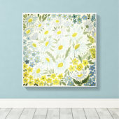 水彩画。野の花。カモミール キャンバスプリント (インサイチュ (ウッドフロア))