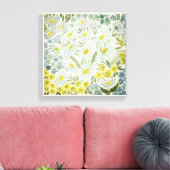 水彩画。野の花。カモミール キャンバスプリント (インサイチュ (リビング))