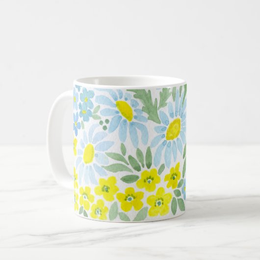 水彩画。野の花。カモミール コーヒーマグカップ (正面左)