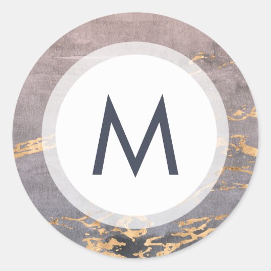 水彩画&金ゴールドモノグラム結婚ズ ラウンドシール (正面)