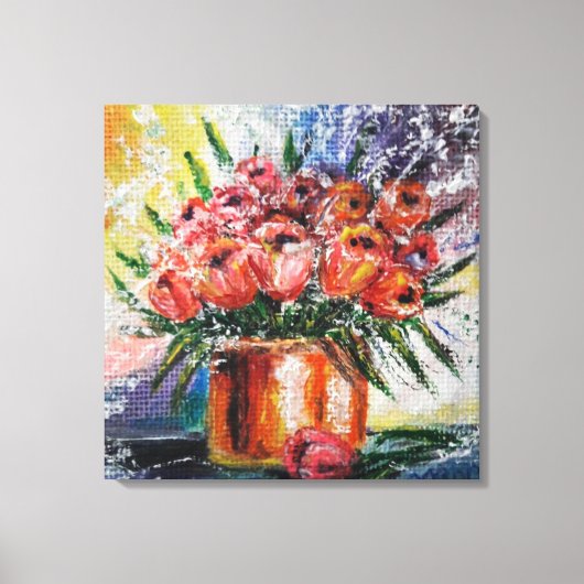 水彩画 - 鉢植えのチューリップ キャンバスプリント (正面)