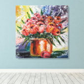 水彩画 - 鉢植えのチューリップ キャンバスプリント (インサイチュ (ウッドフロア))