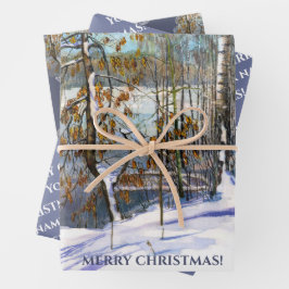 水彩画「雪の降るシーン」 ラッピングペーパーシート