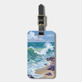 水彩画 青い海の波 ラゲッジタグ