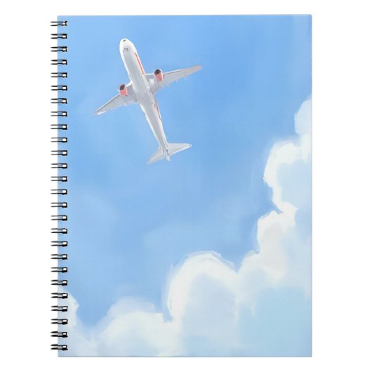 水彩画 青空 雲 飛行機 美しい日 ノートブック (正面)