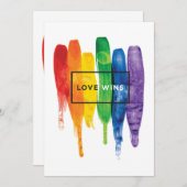 水彩画 LGBT 愛が勝つ レインボー ペイント タイポグラフィ 招待状 (正面/裏面)