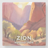 水彩画 Zion National Park 旅行 ストーンコースター (正面)